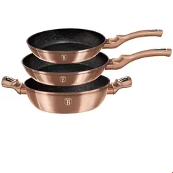 سرویس ماهیتابه 3 پارچه برلینگر هاوس مجارستان BerlingerHaus 3-PIECE COOKWARE SET BERLINGER HAUS BH-1280 ROSE GOLD COLLECTION