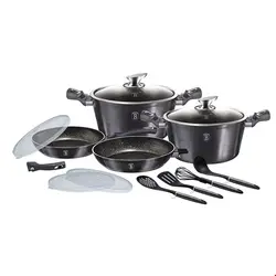 سرویس قابلمه ماهیتابه کفگیر ملاقه 13 پارچه برلینگر هاوس مجارستان BerlingerHaus 13-PIECE COOKWARE SET BH-7059 CARBON PRO COLLECTION