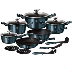 سرویس قابلمه ماهیتابه کفگیر ملاقه 15 پارچه برلینگر هاوس مجارستان BerlingerHaus 15-PIECE COOKWARE SET BH-1885 AQUAMARINE COLLECTION