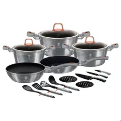 سرویس قابلمه ماهیتابه کفگیر ملاقه چاقو 22 پارچه برلینگر هاوس مجارستان BerlingerHaus 17-PIECE COOKWARE SET BH-7044 MOONLIGHT EDITION