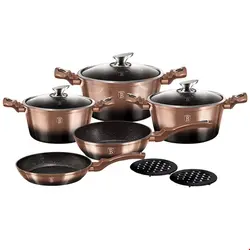 سرویس قابلمه ماهیتابه زیر لیوانی 10 پارچه برلینگر هاوس مجارستان BerlingerHaus 10-PIECE COOKWARE SET BH/1899 ROSE GOLD NOIR COLLECTION