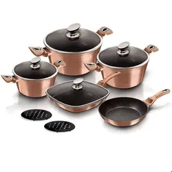 سرویس قابلمه ماهیتابه زیر لیوانی 11 پارچه برلینگر هاوس مجارستان BerlingerHaus COOKWARE SET BH/6191 ROSE GOLD COLLECTION