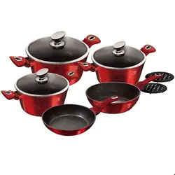 سرویس قابلمه ماهیتابه 10 پارچه برلینگر هاوس مجارستان BerlingerHaus COOKWARE SET BH/1222N METALLIC BURGUNDY LINE