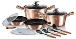 سرویس قابلمه ماهیتابه کفگیر ملاقه 13 پارچه برلینگر هاوس مجارستان BerlingerHaus 13-PIECE COOKWARE SET BH-7058 METALLIC LINE ROSE GOLD EDITION