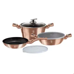 سرویس قابلمه ماهیتابه 6 پارچه برلینگر هاوس مجارستان BerlingerHaus 6-PIECE COOKWARE SET BH 7047 METALLIC LINE ROSE GOLD EDITION