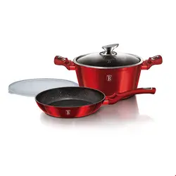 سرویس قابلمه ماهیتابه 4 پارچه بورگاندی برلینگر هاوس مجارستان BerlingerHaus 4-PIECE COOKWARE SET BH6779 METALLIC LINE BURGUNDY EDITION