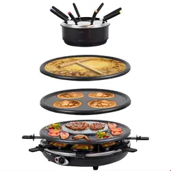 گریل راکلت پز فوندو پنکیک کرپ ساز سینتروکس آلمان Syntrox Germany Raclette Grill Set Waadt mit Fondue und Wechselplatten