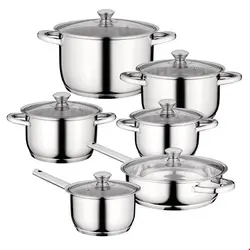 سرویس قابلمه ماهیتابه 12 پارچه برگهف بلژیک Berghoff Kochgeschirr-Set 12-tlg. Gourmet Stainless Steel - Essentials