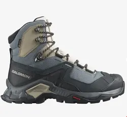کتانی هایکینگ کوهنوردی ضد آب زنانه سالامون فرانسه SALOMON QUEST ELEMENT GORE TEX Leder Hikingschuhe Damen Ebony Rainy Day Stormy Weather