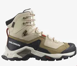 کتانی هایکینگ کوهنوردی ضد آب زنانه سالامون فرانسه SALOMON QUEST ELEMENT GORE TEX Leder Hikingschuhe Damen Safari Vanilla Ice Mecca Orange