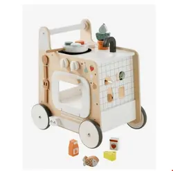 واکر کودک ورت فرانسه Vertbaudet 3-in-1-Lauflernwagen mit Spielküche FSC - natur/weiß