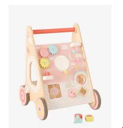 واکر کودک ورت فرانسه Vertbaudet Activity-Lauflernwagen mit Bremsen, Holz FSC - mehrfarbig/rosa
