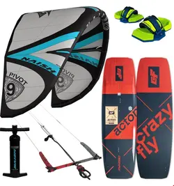 ست کایت 9 متر برد کایت کنترل بار دستگیره پمپ باد نایش NAISH PIVOT 9M + CRAZYFLY ACTON 2023 KITESURF COMPLETE PACKAGE Grey