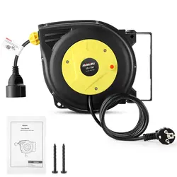 خرید از آمازون - قرقره کابل اتوماتیک حرفه ای 10 m+3 m| درام برقی جمع شونده دیوار و سقف| حلقه کابل اتوماتیک 1250W ~ 2000W| قابلیت چرخش 180 درجه | برای فضاهای داخلی و خارجی حلقه کابل 10 + 3 متر
