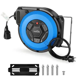 خرید از آمازون - درام کابل اتوماتیک Himimi با نگهدارنده 15 متر + 2 متر، قرقره کابل 1500 وات ~ 3000 وات خودکار، کابل کشی خارجی نصب شده به دیوار، حفاظت اضافه بار، نصب سقف دیوار، قابلیت چرخش 180 درجه، سطح حفاظت IP44 آبی مشکی