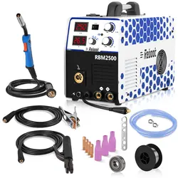 خرید از آمازون - راه اندازی مجدد دستگاه جوش گاز محافظ MIG MAG IGBT با 250 آمپر، دستگاه جوش چندگانه 5 در 1 همچنین سیم هسته دار / MMA دستی برقی / بالابر TIG / اسلحه قرقره ای مناسب برای مبتدیان و حرفه ای ها، ضمانت مادام العمر بسته استاندارد 250 آمپر