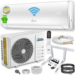 خرید از آمازون - سیستم تهویه مطبوع اسپلیت Kühlbringer - 12000 BTU - واحد تهویه مطبوع اینورتر با عملکرد گرمایش، وای فای و برنامه - تا 55 متر مربع - بسیار بی صدا - مجموعه کامل، کابل مسی 5 متر، مبرد R32، مواد نصب 3.4 کیلو وات سفید - با براکت دیواری