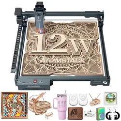 خرید از آمازون - دستگاه حکاکی لیزری ATOMSTACK ACE A10 PRO V2، دستگاه حکاکی لیزری 12 واتی برش لیزری 0.01 میلی متری با دقت بالا 400 میلی متر بر ثانیه دستگاه حکاکی قابل جابجایی، حکاکی لیزری DIY برای چوب / فلز / اکریلیک / کاغذ / چرم