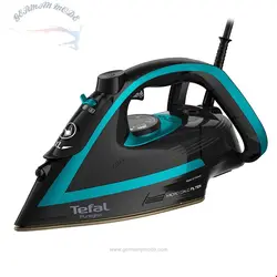 اتو بخار تفال فرانسه FV8066 Puregliss | 280 گرم در دقیقه انفجار بخار | بخار عمودی | دهانه پرکن آب XL | ذخیره سازی پایدار | ویژگی های ضد آهک | استاپ قطره ای | خاموش شدن خودکار | مشکی/فیروزه ای سیاه/فیروزه ای