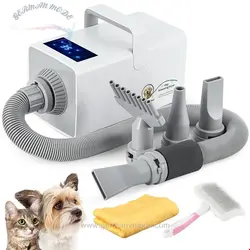 Mxmoonant Dog Hair Dryer 2800W Dog Grooming Hair Dryer با قابلیت تنظیم مداوم باد و دما LED مراقبت از مو یون منفی کنترل دما با 4 نوع نازل و یک برس متوسط بزرگ
