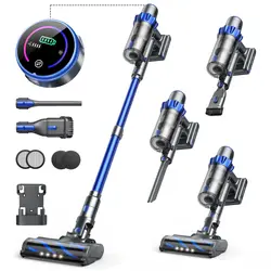 جارو شارژی جاروبرقی بی سیم INTETURE، جارو شارژی 40000Pa/450W با حالت اتوماتیک، صفحه نمایش لمسی رنگی و ضد گره خوردگی، تا 55 دقیقه زمان کارکرد، جارو شارژی برای کف های سخت، فرش و موی حیوانات
