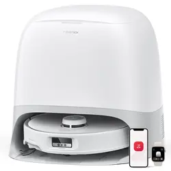 جارو رباتیک ربات جارو برقی roborock Qrevo Curv با عملکرد پاک کردن و جاروبرقی، سیستم ضد گره خوردگی دوگانه، شاسی AdaptiLift™، 18500Pa، شستشوی آب گرم 75 درجه سانتیگراد، تشخیص آلودگی و دستیار صوتی هوشمند