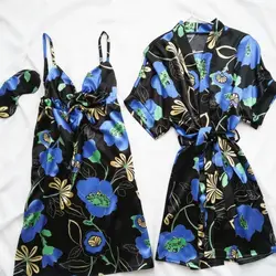 ست روبدوشامبر و پیراهن و چشم بند ساتن ابریشم سایز 32 تا 62