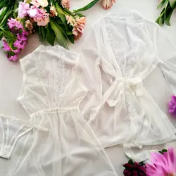 ست لباس خواب و روبدوشامبر دانتل دار سایز 32 تا 62