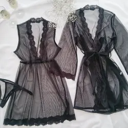 ست لباس خواب و روبدوشامبر دانتل دار سایز 32 تا 62