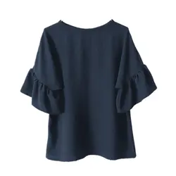 شومیز ابروبادی آبی نفتی رافل دار سایز 32 تا 62