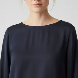 شومیز کرپ آبی نفتی آستین بلند سایز 32 تا 62