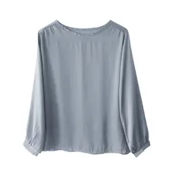 شومیز کرپ آبی نفتی آستین بلند سایز 32 تا 62