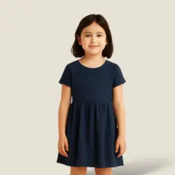 پیراهن چین دار کودک آبی نفتی 2 تا 11 سال