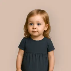 پیراهن چین دار کودک آبی نفتی 2 تا 11 سال