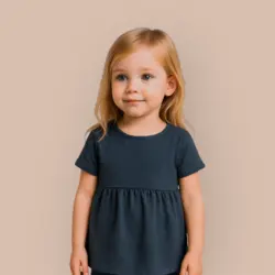 پیراهن چین دار کودک آبی نفتی 2 تا 11 سال