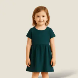 پیراهن چین دار کودک آبی نفتی 2 تا 11 سال