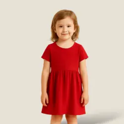 پیراهن چین دار کودک آبی نفتی 2 تا 11 سال