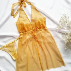 لباس خواب فانتزی گردنی زرد جلو باز  سایز 32 تا 62