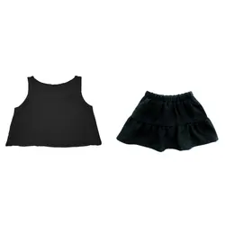 ست تاپ و دامن کودک نخی آبی نفتی از 2 تا 11 سال