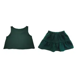 ست تاپ و دامن کودک نخی آبی نفتی از 2 تا 11 سال