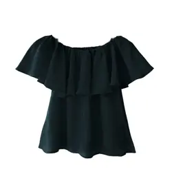 شومیز دکلته آبی نفتی رافل دار سایز 32 تا 62