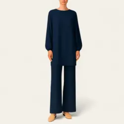 ست تونیک مانتویی و شلوار بگ زنانه نخی ابر و بادی مشکی سایز 32 تا 62