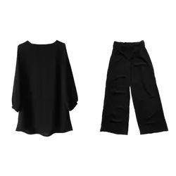 ست تونیک مانتویی و شلوار بگ زنانه نخی ابر و بادی مشکی سایز 32 تا 62