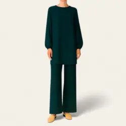 ست تونیک مانتویی و شلوار بگ زنانه نخی ابر و بادی آبی نفتی سایز 32 تا 62