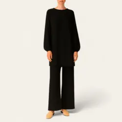 ست تونیک مانتویی و شلوار بگ زنانه نخی ابر و بادی آبی نفتی سایز 32 تا 62