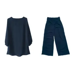 ست تونیک مانتویی و شلوار بگ زنانه نخی ابر و بادی آبی نفتی سایز 32 تا 62