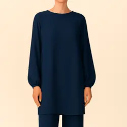 تونیک مانتویی آبی نفتی نخی ابر و بادی سایز 32 تا 62