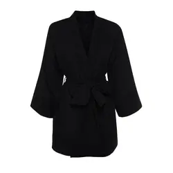 مانتو کیمونو کرپ مازاراتی آبی نفتی یقه برگردان سایز 32 تا 62