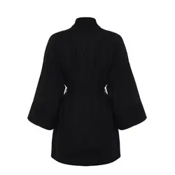 مانتو کیمونو کرپ مازاراتی آبی نفتی یقه برگردان سایز 32 تا 62