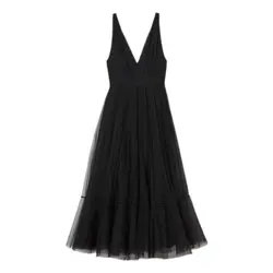 پیراهن مجلسی توری دودامنه آبی نفتی بلند سایز 32 تا 62